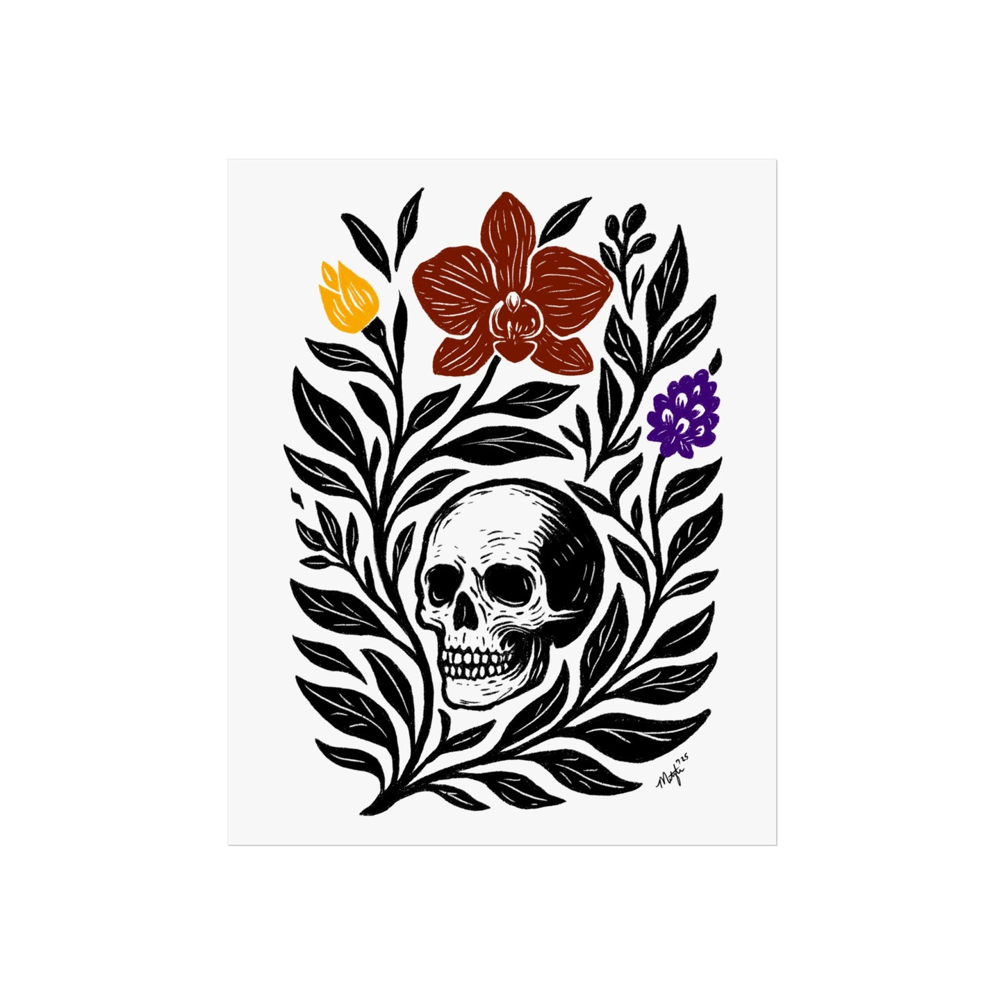 Art Print - "Skull Garden" Folk Art Minimal Modern Botanical