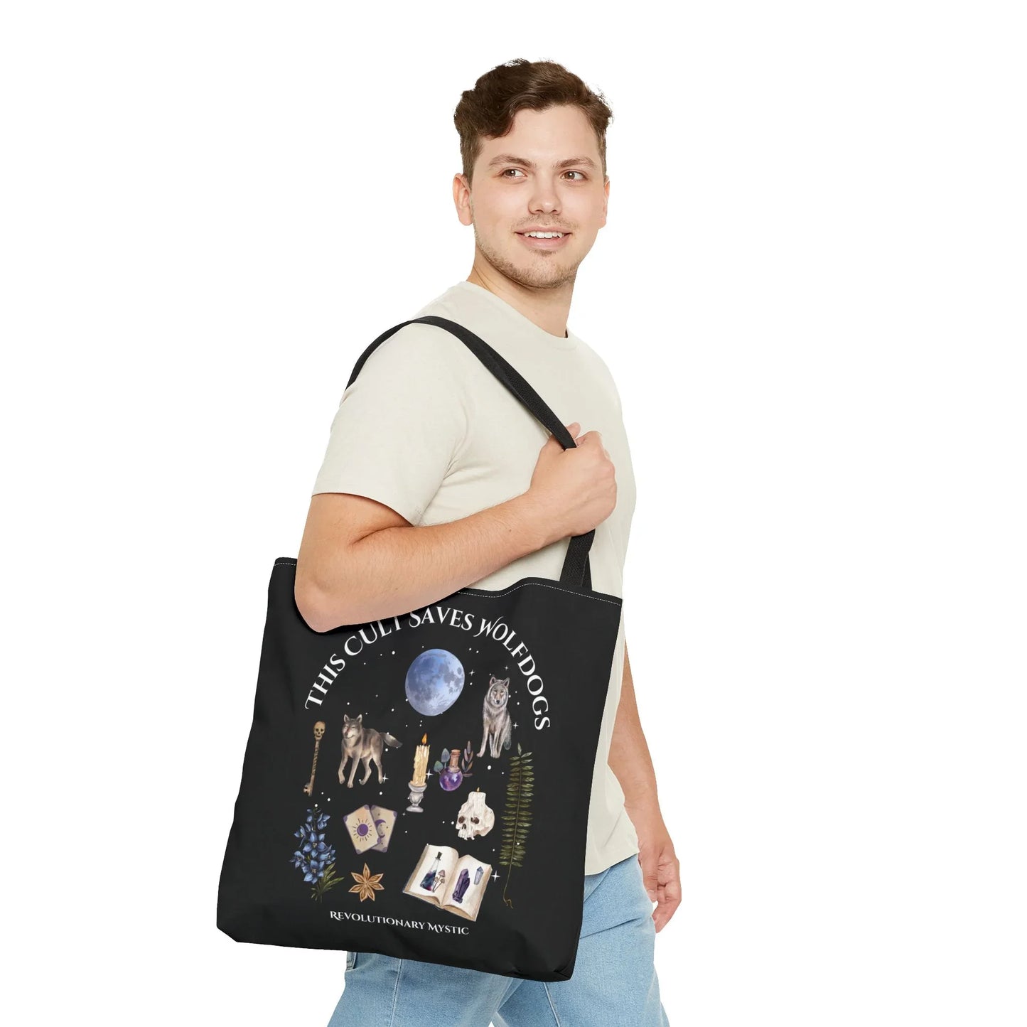 Mystical Wolfdog Tote Bag - Cult Saves Wolfdogs & Hexing Haters Design