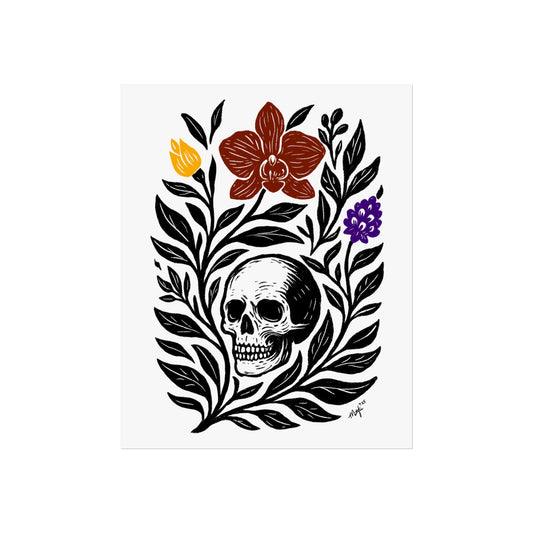 Art Print - "Skull Garden" Folk Art Minimal Modern Botanical