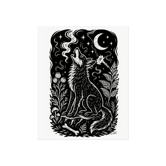 Art Prints - "Inoxia" Monochrome Mystical Wolf Folk