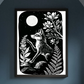 Art Prints - "Digitalis" Monochrome Mystical Fox Folk Art Linocut Style