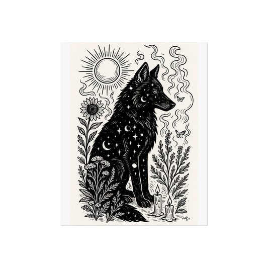Art Print - “Solar Solstice” Mystical Wolf Monochrome Witchy Aesthetic - Revolutionary Mystic