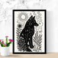 Art Print - “Solar Solstice” Mystical Wolf Monochrome Witchy Aesthetic - Revolutionary Mystic