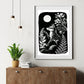 Art Prints - "Digitalis" Monochrome Mystical Fox Folk Art Linocut Style - Revolutionary Mystic