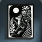 Art Prints - "Digitalis" Monochrome Mystical Fox Folk Art Linocut Style - Revolutionary Mystic