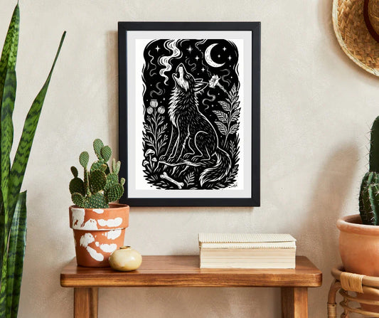 Art Prints - "Inoxia" Monochrome Mystical Wolf Folk - Revolutionary Mystic