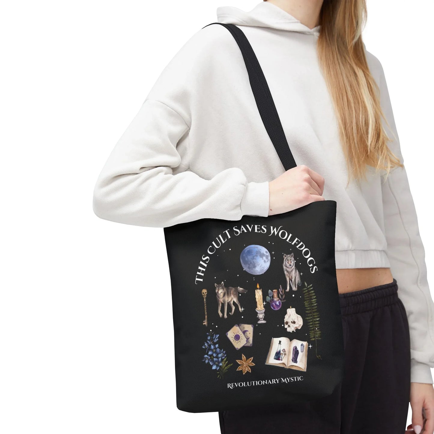 Mystical Wolfdog Tote Bag - Cult Saves Wolfdogs & Hexing Haters Design - Revolutionary Mystic