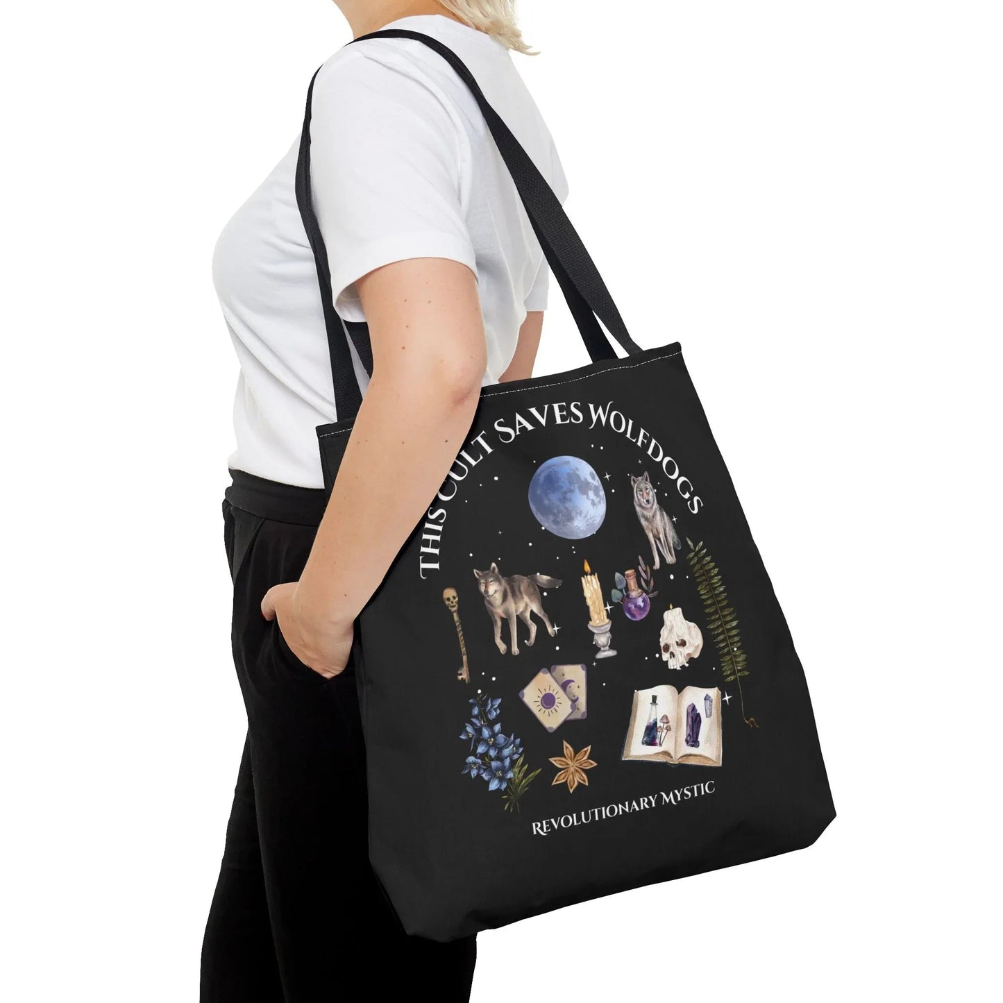 Mystical Wolfdog Tote Bag - Cult Saves Wolfdogs & Hexing Haters Design - Revolutionary Mystic